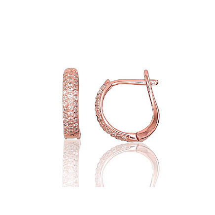 English lock,  - Silver earrings with english lock, 2 g, Silver 925 fineness, red gold (Plating), Zirkons