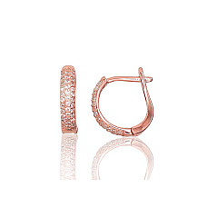 Silver earrings with 'english' lock, 2.1 g, Silver 925 fineness, red gold (Plating), Zirkons