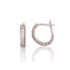 Silver earrings with 'english' lock, 2.1 g, Silver 925 fineness, Rhodium (Plating), Zirkons