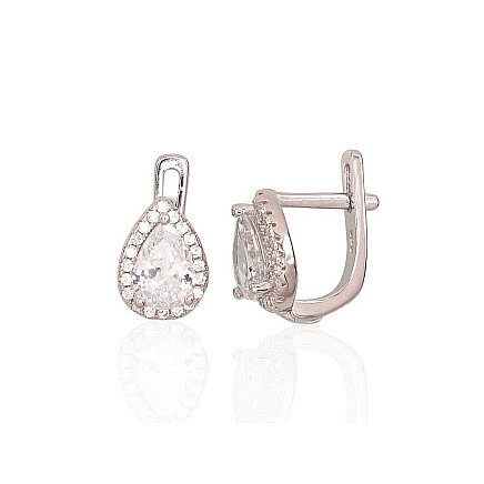 English lock,  - Silver earrings with english lock, 2.5 g, Silver 925 fineness, Rhodium (Plating), Zirkons