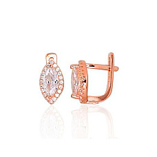 Silver earrings with 'english' lock, 2.3 g, Silver 925 fineness, red gold (Plating), Zirkons