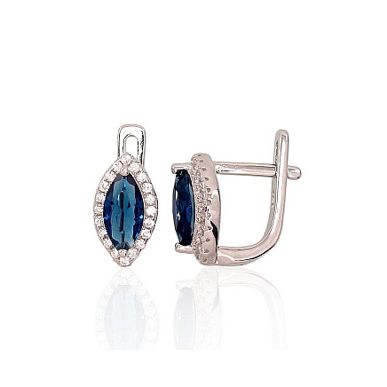 English lock,  - Silver earrings with english lock, 2.2 g, Silver 925 fineness, Rhodium (Plating), Zirkons