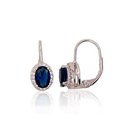 English lock,  - Silver earrings with english lock, 2.8 g, Silver 925 fineness, Rhodium (Plating), Zirkons