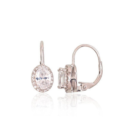 English lock,  - Silver earrings with english lock, 3 g, Silver 925 fineness, Rhodium (Plating), Zirkons