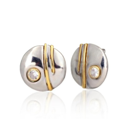 English lock,  - Silver earrings with english lock, 6.5 g, Silver 925 fineness, yellow gold (Plating)/, Rhodium (Plating), Zirkons