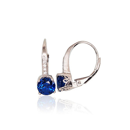 English lock,  - Silver earrings with english lock, 2.1 g, Silver 925 fineness, Rhodium (Plating), Zirkons