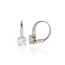 Silver earrings with 'english' lock, 2.4 g, Silver 925 fineness, Rhodium (Plating), Zirkons