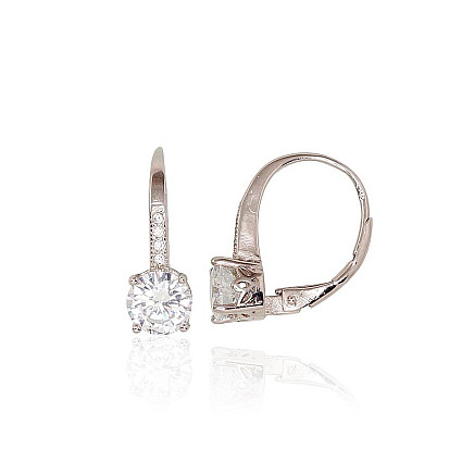 English lock,  - Silver earrings with english lock, 2.4 g, Silver 925 fineness, Rhodium (Plating), Zirkons