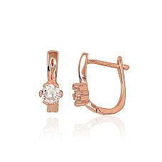 Silver earrings with 'english' lock, 2.6 g, Silver 925 fineness, red gold (Plating), Zirkons