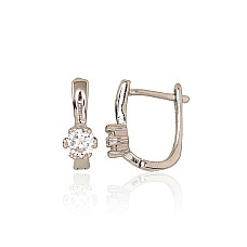 Silver earrings with 'english' lock, 2.5 g, Silver 925 fineness, Rhodium (Plating), Zirkons