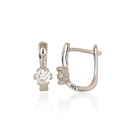 English lock,  - Silver earrings with english lock, 2.5 g, Silver 925 fineness, Rhodium (Plating), Zirkons