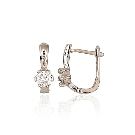 English lock,  - Silver earrings with english lock, 2.6 g, Silver 925 fineness, Rhodium (Plating), Zirkons