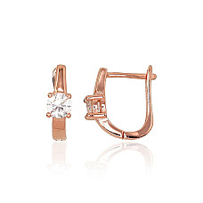 Silver earrings with 'english' lock, 2.8 g, Silver 925 fineness, red gold (Plating), Zirkons