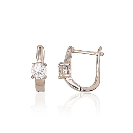 English lock,  - Silver earrings with english lock, 2.7 g, Silver 925 fineness, Rhodium (Plating), Zirkons