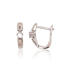 Silver earrings with 'english' lock, 2.6 g, Silver 925 fineness, Rhodium (Plating), Zirkons