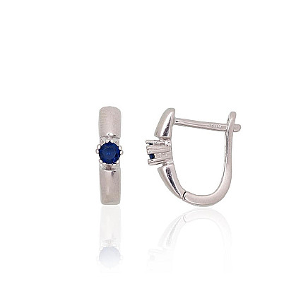 English lock,  - Silver earrings with english lock, 2.5 g, Silver 925 fineness, Rhodium (Plating), Zirkons