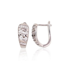 Серебряные серьги на английском замке, 2.7 g, Серебро 925 проба, родий (покрытие), Цирконы