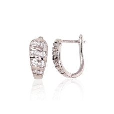 Серебряные серьги на английском замке, 2.8 g, Серебро 925 проба, родий (покрытие), Цирконы