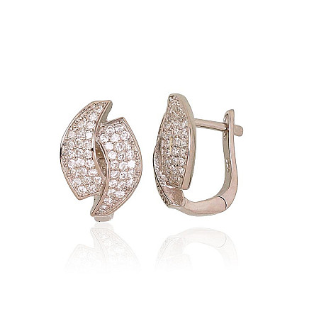 English lock,  - Silver earrings with english lock, 2.9 g, Silver 925 fineness, Rhodium (Plating), Zirkons
