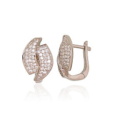 Silver earrings with 'english' lock, 3 g, Silver 925 fineness, Rhodium (Plating), Zirkons