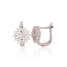 Silver earrings with 'english' lock, 3.4 g, Silver 925 fineness, Rhodium (Plating), Zirkons