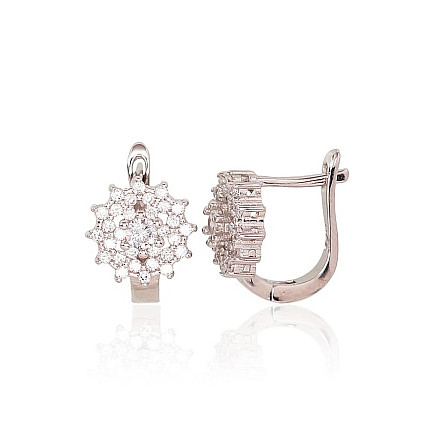 English lock,  - Silver earrings with english lock, 3.4 g, Silver 925 fineness, Rhodium (Plating), Zirkons