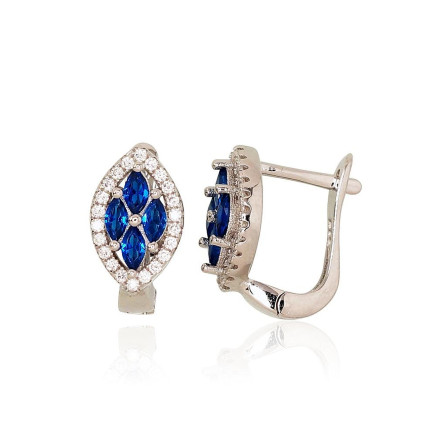 English lock,  - Silver earrings with english lock, 3.3 g, Silver 925 fineness, Rhodium (Plating), Zirkons