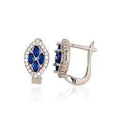 Silver earrings with 'english' lock, 3.4 g, Silver 925 fineness, Rhodium (Plating), Zirkons