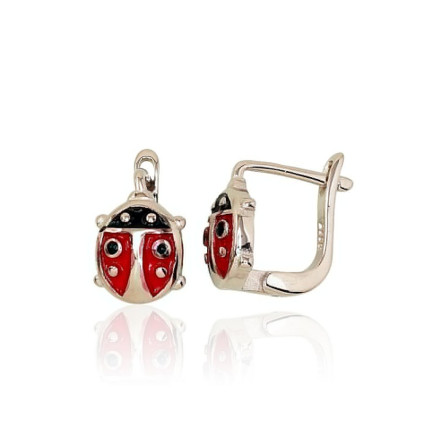 English lock,  - Silver earrings with english lock, 2.6 g, Silver 925 fineness, Rhodium (Plating), Jewelery enamel