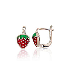 Silver earrings with 'english' lock, 2.5 g, Silver 925 fineness, Rhodium (Plating), Jewelery enamel