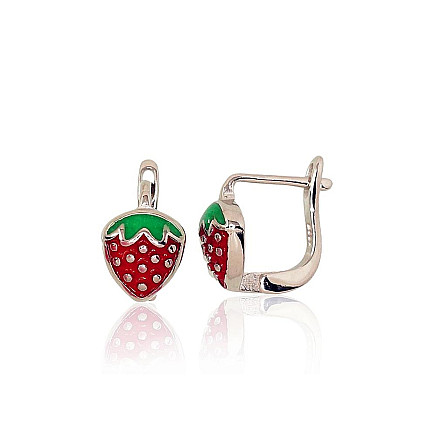 English lock,  - Silver earrings with english lock, 2.5 g, Silver 925 fineness, Rhodium (Plating), Jewelery enamel
