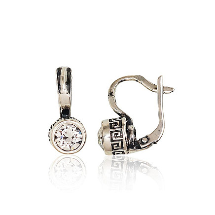 English lock,  - Silver earrings with english lock, 3.1 g, Silver 925 fineness, oxide (Plating), Zirkons