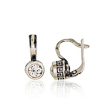 Silver earrings with 'english' lock, 3.2 g, Silver 925 fineness, oxide (Plating), Zirkons