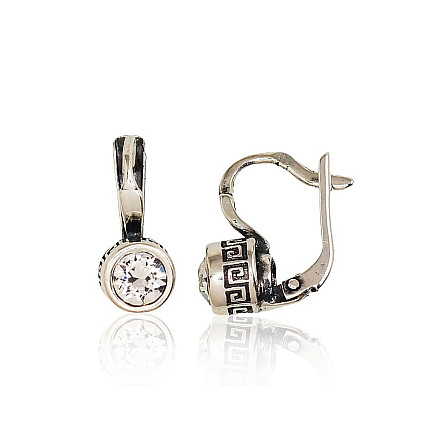 English lock,  - Silver earrings with english lock, 3.2 g, Silver 925 fineness, oxide (Plating), Zirkons
