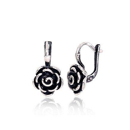 English lock,  - Silver earrings with english lock, 5.4 g, Silver 925 fineness, oxide (Plating)