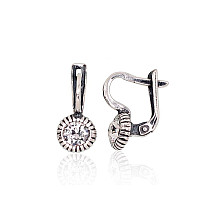 Silver earrings with 'english' lock, Silver 925 fineness, oxide (Plating), Crystals