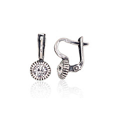 Silver earrings with 'english' lock, 2.3 g, Silver 925 fineness, oxide (Plating), Crystals
