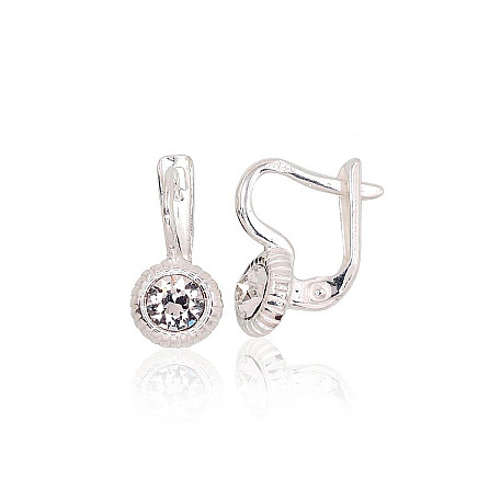 English lock,  - Silver earrings with english lock, 2.1 g, Silver 925 fineness, Crystals