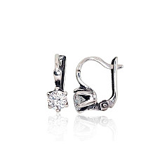 Silver earrings with 'english' lock, 2.3 g, Silver 925 fineness, oxide (Plating), Zirkons