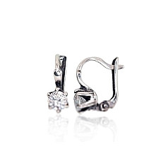 Silver earrings with 'english' lock, 2.4 g, Silver 925 fineness, oxide (Plating), Zirkons