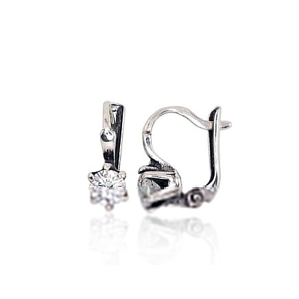English lock,  - Silver earrings with english lock, 2.4 g, Silver 925 fineness, oxide (Plating), Zirkons