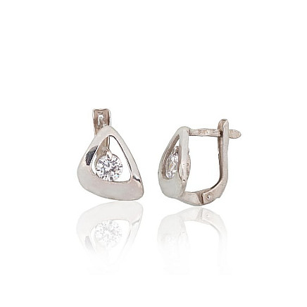 English lock,  - Silver earrings with english lock, 3 g, Silver 925 fineness, Rhodium (Plating), Zirkons