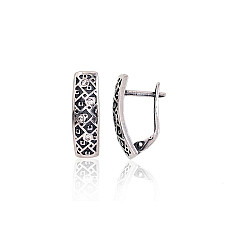 Silver earrings with 'english' lock, 3.8 g, Silver 925 fineness, oxide (Plating), Zirkons
