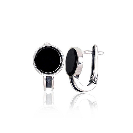 English lock,  - Silver earrings with english lock, 4.9 g, Silver 925 fineness, oxide (Plating), Onix