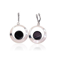 Серебряные серьги, 14.9 g, Серебро 925 проба, оксид (покрытие), Агат