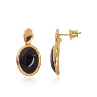 Серебряные серьги-пуссеты, 5.8 g, Серебро 925 проба, желтое золото (покрытие), Оникс
