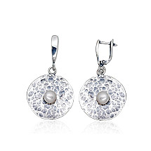 Silver earrings with 'english' lock, Silver 925 fineness, oxide (Plating), Fresh-water Pearl