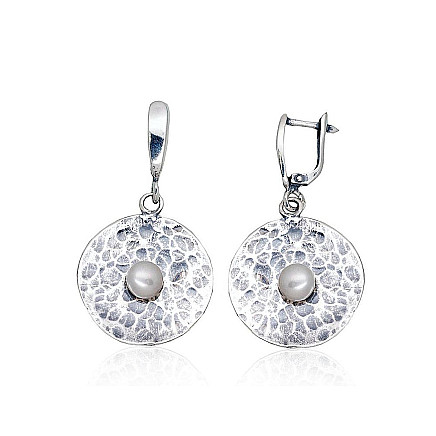 English lock,  - Silver earrings with english lock, 6.8 g, Silver 925 fineness, oxide (Plating), Fresh-water Pearl