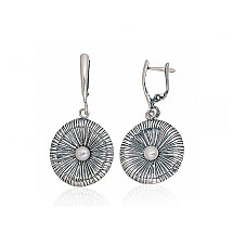 Silver earrings with 'english' lock, Silver 925 fineness, oxide (Plating), Fresh-water Pearl