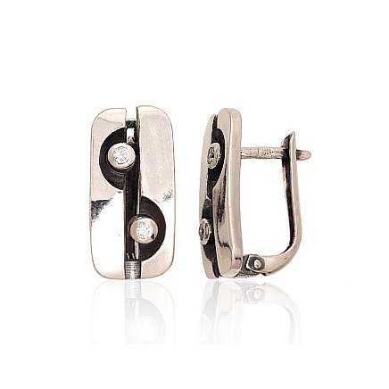 English lock,  - Silver earrings with english lock, 5.2 g, Silver 925 fineness, oxide (Plating), Zirkons
